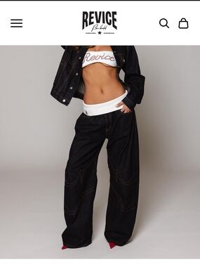 REVICE Vice Jean/ Indigo Baby Wide-Leg Flare Jeans with Contrast Stitching